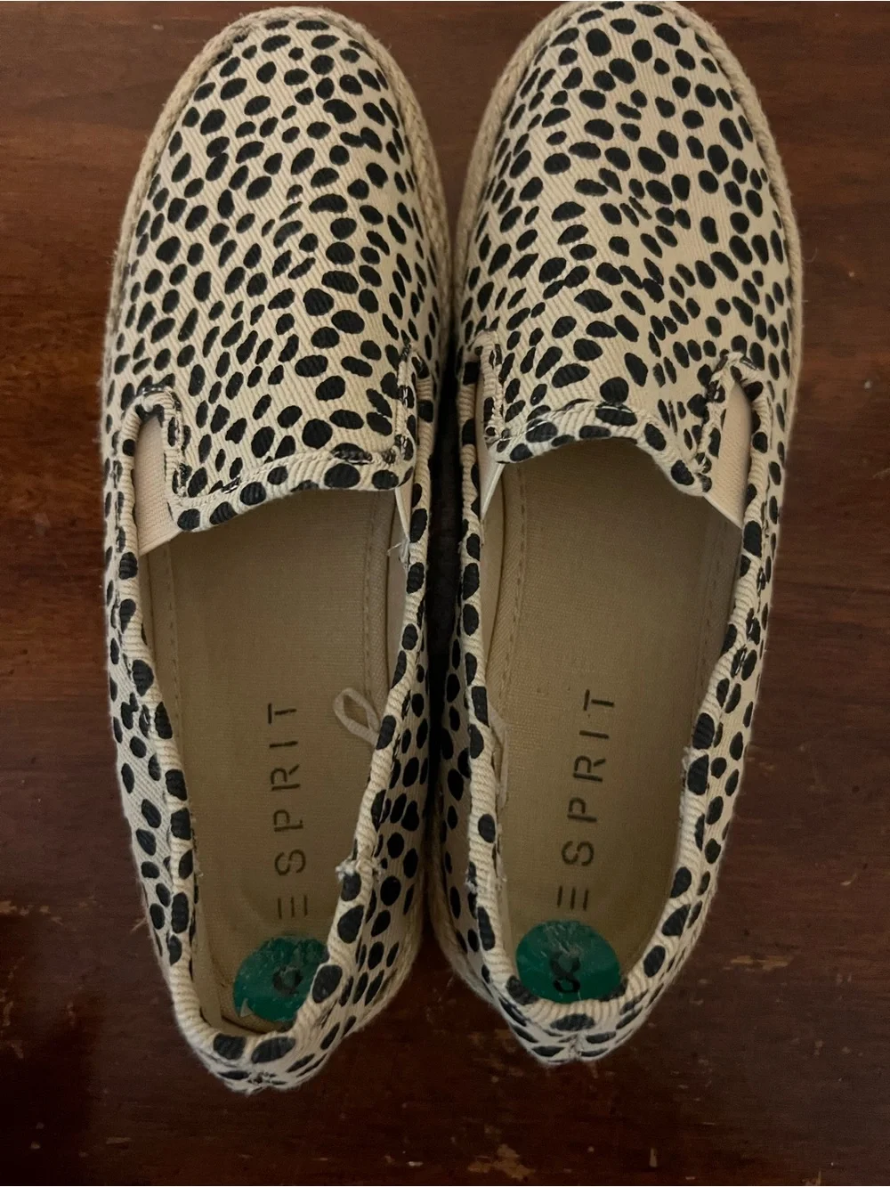 ESPRIT Espadrille Slip-On Sneakers in Black and Natural Leopard Spot SIZE 8